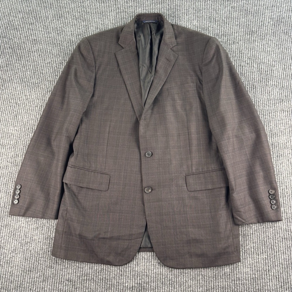 Brooks Brothers Suit Jacket 44 L Taupe Wool Windowpane Madison Golden Fleece